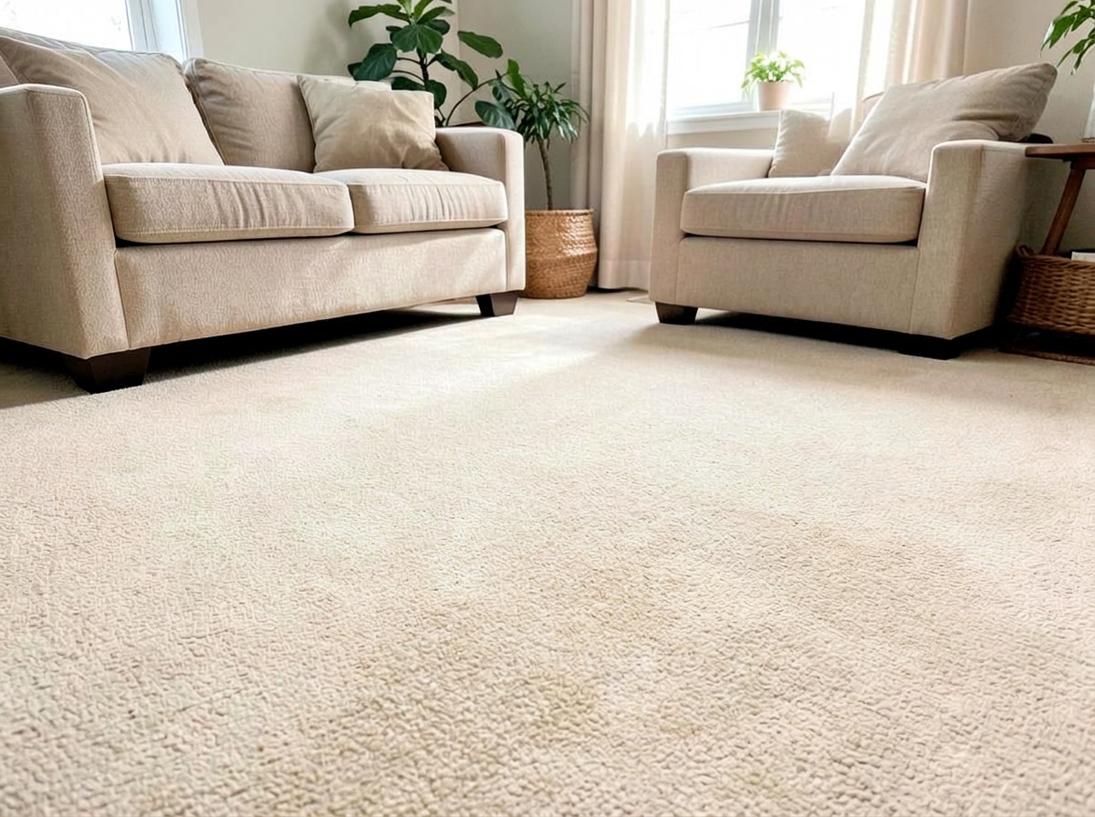 The same living room carpet freshly deep cleaned