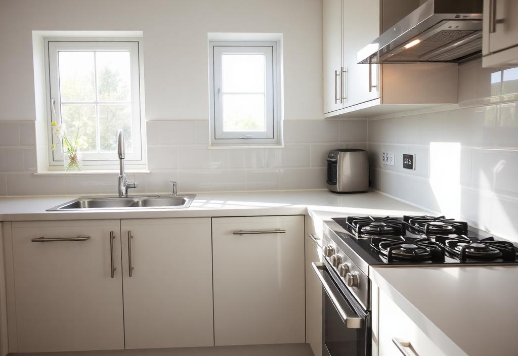 Immaculate kitchen with gleaming worktops after a one-off clean